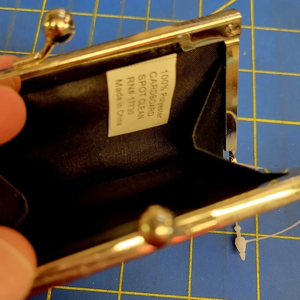 Black Satiny Coin Kiss Lock Clutch 3.5